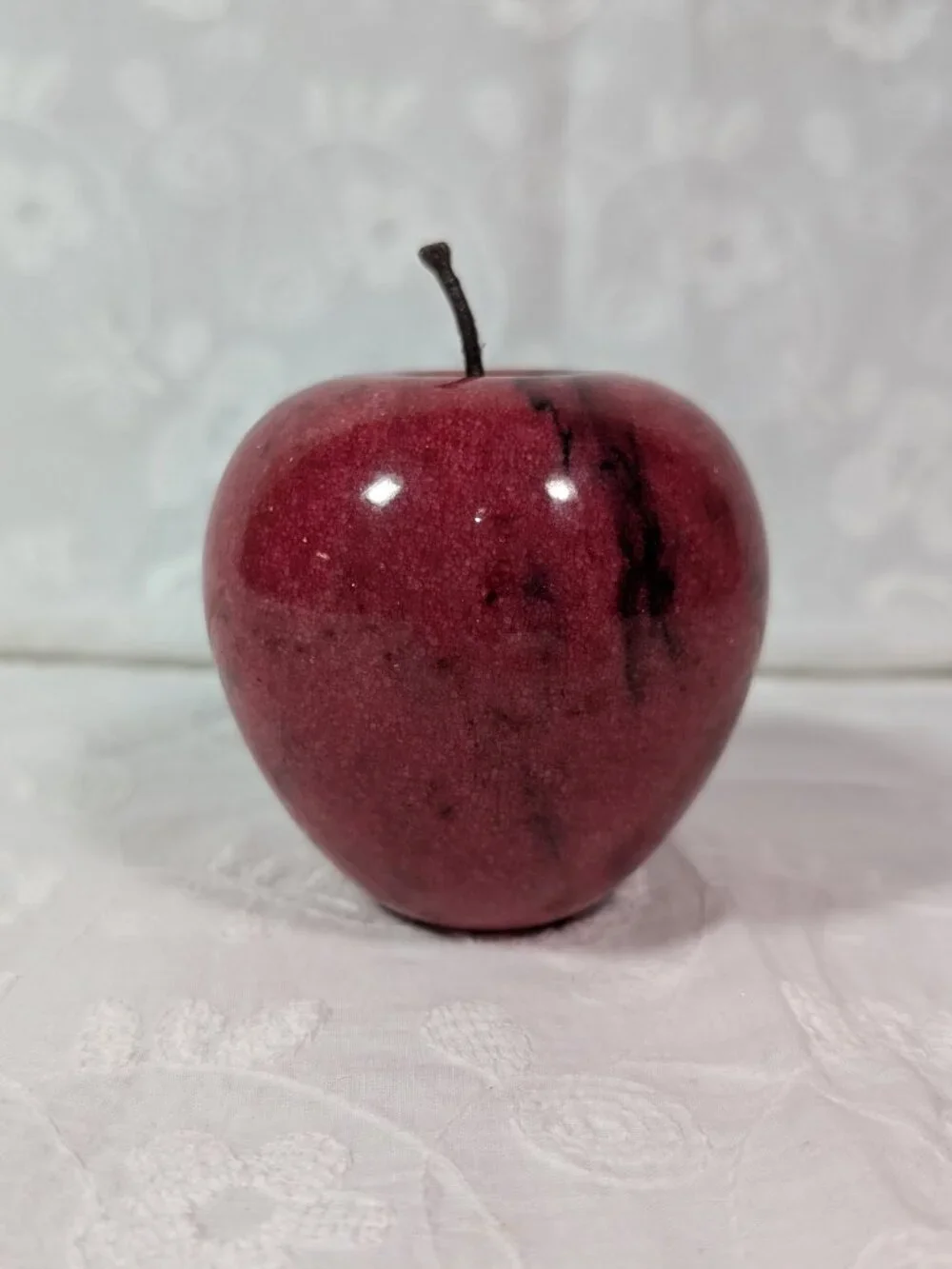 Vintage Red Marble Apple Paperweight, Unique Swirl Markings